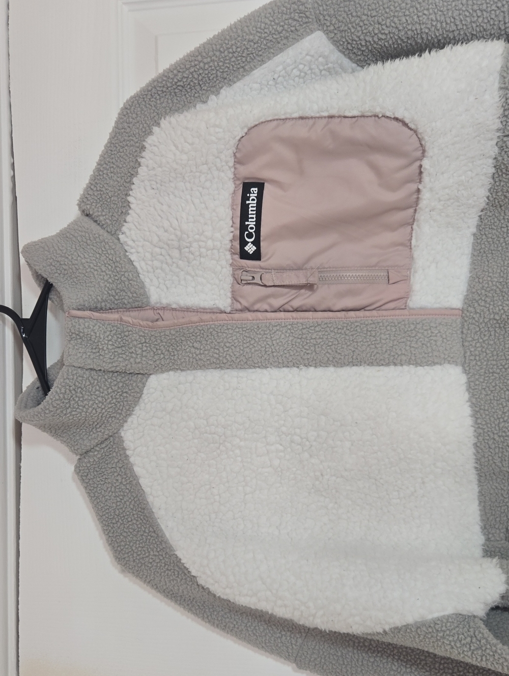 Columbia Cropped Colorblock Sherpa Half Snap Fleece Gray White Pink M - Picture 3 of 16